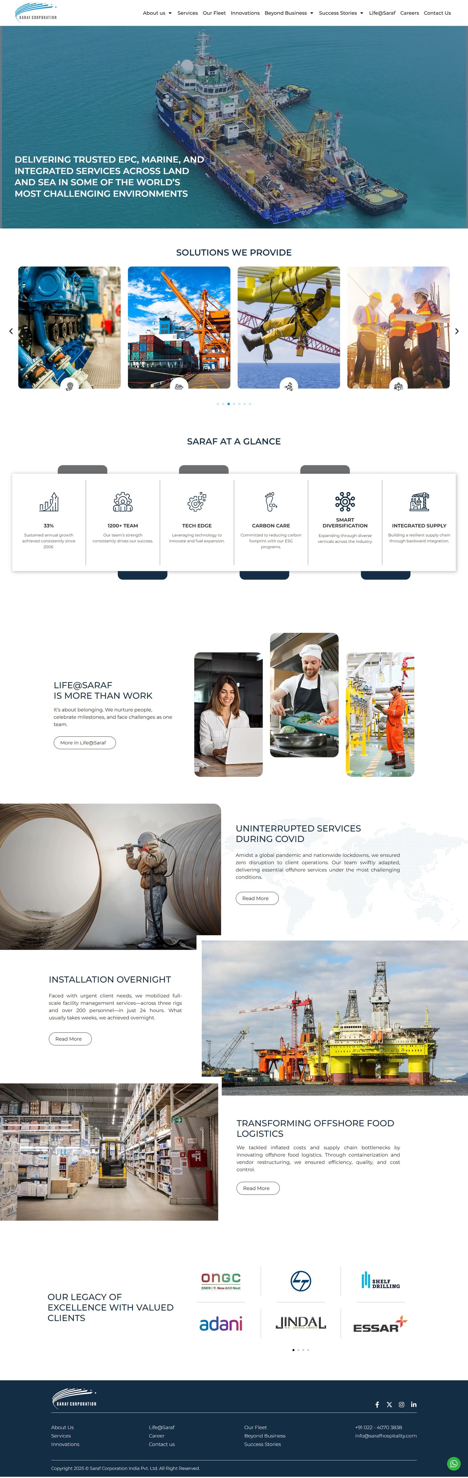 Saraf Corporation website preview on desktop