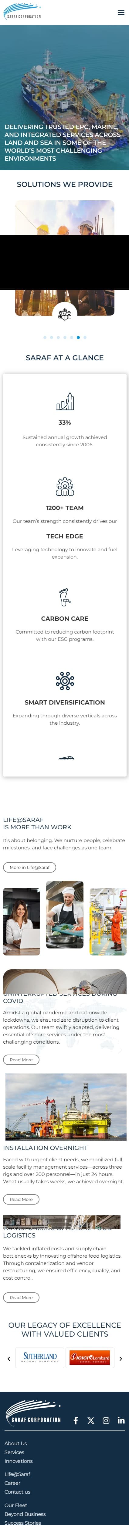 Saraf Corporation website preview on mobile
